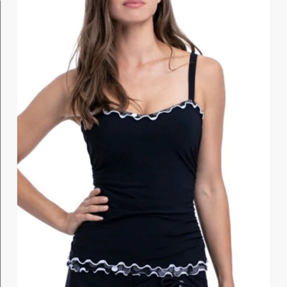 NWT  Profile by Gottex Black D-Cup Underwire Tankini Swim Top 36D
